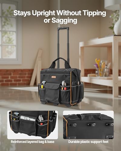 VEVOR 18" Rolling Tool Bag, 110lbs Load Capacity, 25Pockets Heavy Duty Roller Tool Bag w/Adjustable Telescoping Handle & Stable Base, Toolbag Organizers with Wheels for Electrician, Construction - style: Tool Bag