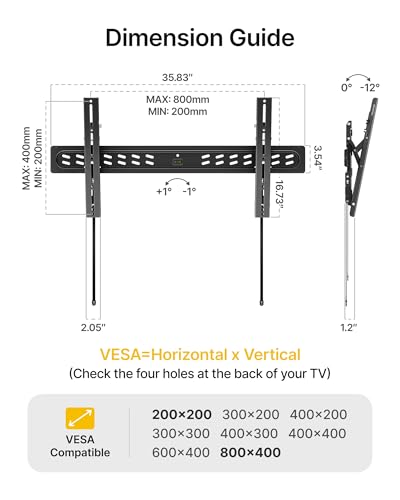 monTEK Ultra Slim Tilting TV Wall Mount for 43–95 inch TVs Holds 150 lbs - size: 43–95" Tilt