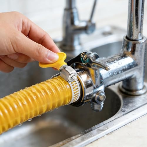 6Pcs Adjustable Hose Clamps Assortment Kit, 10-38mm Stainless Steel Worm Gear Pipe Clamps with Yellow Thumb Screw Key, Fuel Line & Tube Clip Fastener for Automotive, Plumbing, Garden, Gas Interface