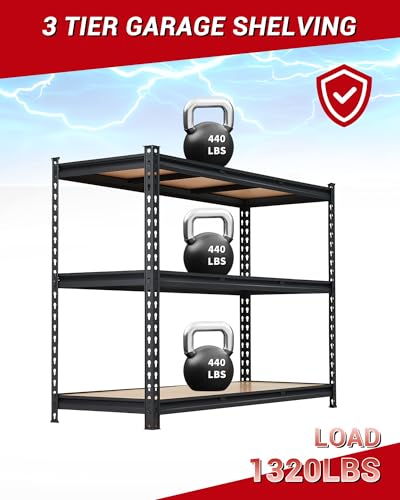 36x24x36 Heavy Duty Garage Storage Shelves,3-Tier Metal Shelving Units - size: 36x24x36
