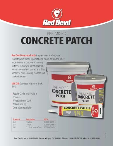 Red Devil 0645 Concrete Repair Patch, Cement Crack Filler, 5.5 Oz Squeeze Tube, Pre-Mixed, Pack of 1, Gray, Made in USA - size: 5.5 oz, style: 1 - Pack