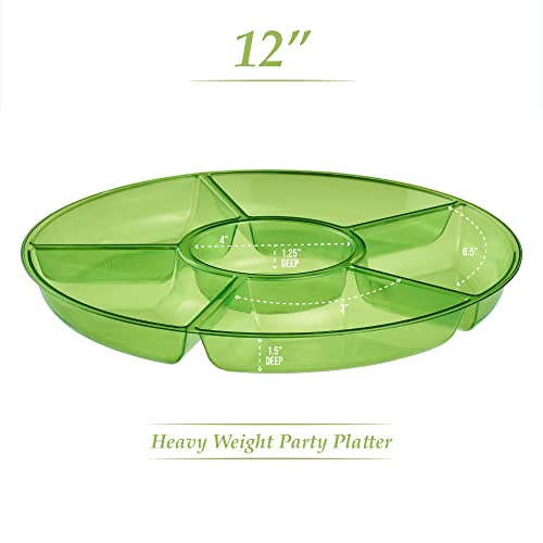 Plasticpro 6 Sectional Round Plastic Serving Tray/Platter (2, Green) - color: Green