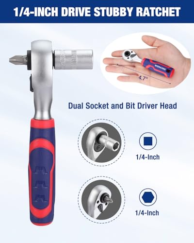 WORKPRO 34 PCS 1/4" Drive Mini Socket Ratchet Wrench Set, Socket & Bit Head - style: Dual-Head Ratchet Bit-Rich Set