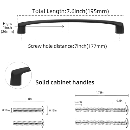 10 Pack 7 inch(177mm) Matte Black Kitchen Cabinet Handles Cabinet Pulls Black Drawer Pulls Kitchen Cabinet Hardware Handles Dresser Handles - color: Matte Black, size: 7'' Hole Center(177mm)