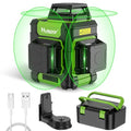 Huepar Laser Level 360 Self Leveling, Rechargeable Green Laser 3x360° Cross Line Lazer Leveler 3D Level Laser Tool for Construction and Picture Hanging, Strong Magnetic Bracket&Hard Carry Case -HM03CG