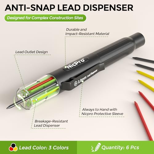 Nicpro Carpenter Pencil with Sharpener, CP3000 Construction Pencils with 6 Refills in a Lead Dispenser, Deep Hole Long Nib Marker Pens for Construction, Heavy Duty Carpenter Tools for Woodworking - style: Carpenter Pencil and Marker Pen
