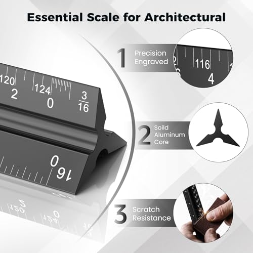 Rena Chris Architectural Scale - 12" Aluminum Triangular Scale Ruler, Black - color: Black