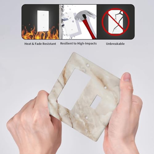 Beige Marble Pattern Light Switch Cover Modern Wall Plate Decorative 2 Gang 1 Toggle 1 Rocker Comb Switch Plates Electrical Outlet Faceplate for Bathroom Kitchen Bedroom 4.5" x 4.5" - size: 2 Gang 1 Toggle 1 Rocker Comb