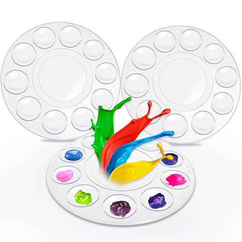 Hulameda 3pcs Paint Palettes, Plastic Paint Tray Palette, Paint Pallet with 10 Wells for Adults & Kids, for Painting or DIY Craft Class, Clear - color: 3pcs