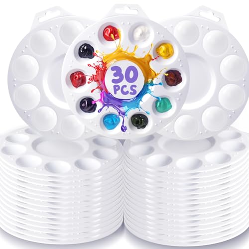 30Pcs Paint Tray Palettes, Plastic Paint Pallets with Hanging Hole for Teachers or Students to Paints on School Project, Art Class or Have a Birthday Painting Part - size: 30PCS