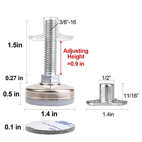 Heavy Duty Furniture Leveling Feet Adjustable Furniture Leg Levelers for Tables Chairs Cabinets Sofa Raiser, Support 1320LBs, T- Nut Kit 3/8”-16 Thread, Large Base,w/ 4 Felt Pads,12 Screws (4 Pack) - color: White-4p