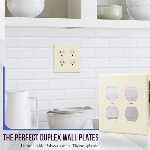 Enerlites 8822-LA Duplex Receptacle Outlet Wall Plate, Standard Size 2-Gang, Polycarbonate Thermoplastic, Light Almond - color: Light Almond, size: Screw