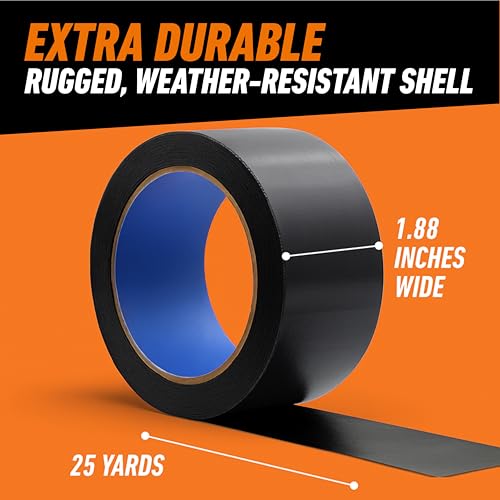 Gorilla All Weather Duct Tape, Black, 1.88" x 25 yd (Pack of 25) - UV and Temperature Resistant Waterproof Tape for Outdoor Repairs - size: 25 - Pack