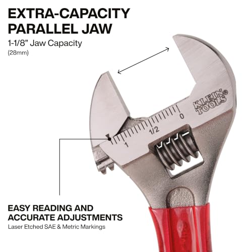 KLEIN TOOLS D507-8 Adjustable Wrench, Extra Capacity Jaw Forged Drive Wrench with High Polish Chrome Finish, 8-Inch - style: Dipped Handle, 8-Inch