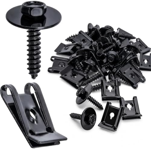 100 Pieces M4.2 Universal Fender Liner Screws and U-Nut Kit, 50 Sets Automotive Body Fasteners, Fender Screws with U Clips for Splash Shield, Wheel Well Liner, Under Cover and Body Panel Repair - color: Black M4.2 x 1.4