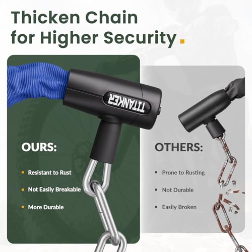 Titanker Bike Chain Lock with Keys, 3.3 Feet Security Heavy Duty Anti-Theft Bicycle Chain Locks for Bike, Motorcycle, Bicycle, Door, Gate, Fence, Grill (6mm, 8mm, 10mm Thick Chain) - color: Blue-8mm Chain
