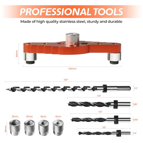 Dowel Jig Kit for Floating Shelf Bracket(& 1/2" x 11.8" Drill Bit), Self-centering Scriber(& 1/4", 5/16", 3/8" Drill Bit),Drill Guide for Hidden Shelf Brackets & Mantels,Centering Hole Drill