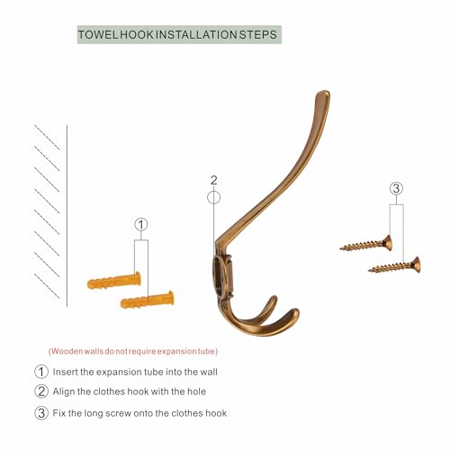 TUNNY Coat Hooks - Heavy Duty Hooks-Antique Brass Coat Hooks, Pack for 3 Entry Shoe Cabinets On Door Hanger, wall Hook for Hanging Towel,Purse, Robe, Backpack, Jacket, Clothes - for Bathroom - color: Antique Brass
