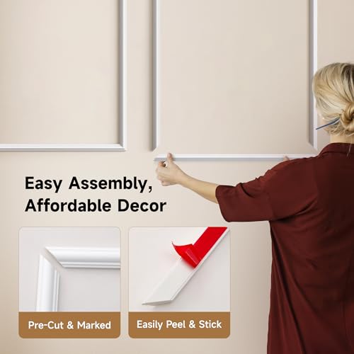 INMOZATA Pre-Cut Peel and Stick Wall Molding Wainscoting Panels, 24" x 12" - size: 24" x 12"