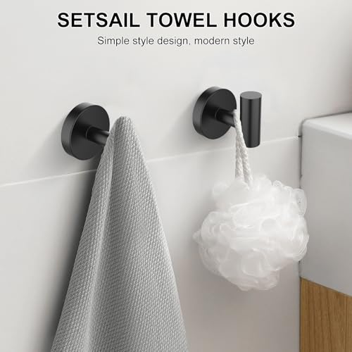 SetSail Towel Hooks for Bathrooms 4 Packs Screw-in Matte Black Bathroom Towel Hook Wall Mounted Stainless Steel Shower Towel Hooks for Coat Hanging, Drill Hole - color: Matte Black