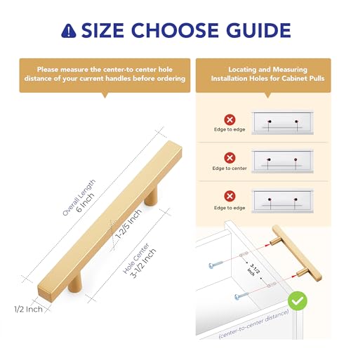 Ravinte Champagne Gold Handles Square Cabinet Hardware 3-1/2 Inch 10 Pack - size: 3-1/2" Hole Center