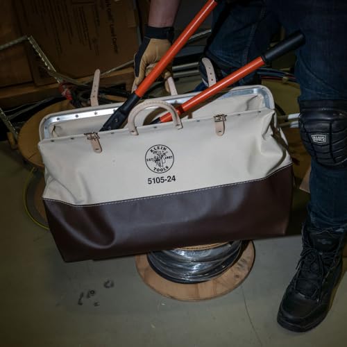 Klein Tools 5105-24 Tool Bag, Heavy Duty Canvas Tool Storage with Moisture-Resistant Vinyl Bottom and Steel Frame for Rugged Use, 24-Inch - size: 24-Inch