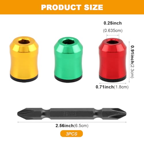 3PCS Magnetic Screw Ring for 1/4" Hex Screwdriver Bits, Removable Magnetic Bit Holder for Power Drill, Impact Driver & Screwdriver, Aluminum Screw Holding Tool