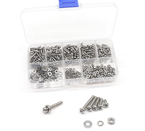 cSeao 550pcs M2.5 Pan Phillips Head Machine Screws Nuts Washers Assortment Kit, 304 Stainless Steel, M2.5 x 5mm/ 8mm / 10mm / 12mm / 16mm - size: M2.5