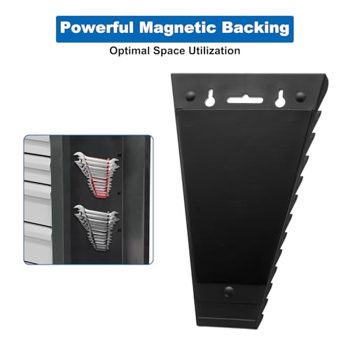 HARFINGTON 4pcs Magnetic Wrench Organizers, 12-Slot Each Wrench Holder, Wrench Rack Tray Storage For Tool Box, For Wrenches with Size SAE:1/4" - 15/16" Metric 6mm-24mm, Black,Green - color: Black,Green