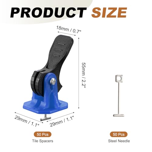 uxcell Tile Leveling Kit 50 Pcs Reusable Leveler +50 Pcs Replaceable Steel T-Pin Tile Leveling System Fit 1.5mm for Wall & Floor, Blue - color: Blue, size: 1.5mm