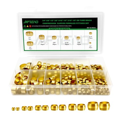 325pcs Brass Compression Sleeves Ferrules Fittings Assortment Kit - color: 325PCS Brass Compression Sleeves Ferrules