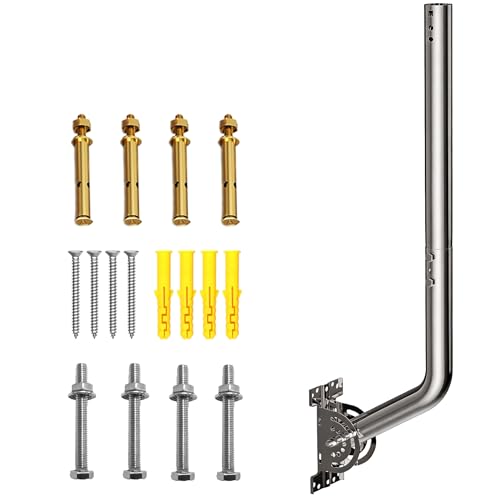 28" Heavy Duty Adjustable Antenna Wall Mount – 430 Stainless Steel J-Pole Solid Mast Bracket for Starlink (Adapter Required), TV Antennas, Weather Stations – 1.38" OD Pivot Base (Silver) - color: 28‘’ Long Wall Mount Silver