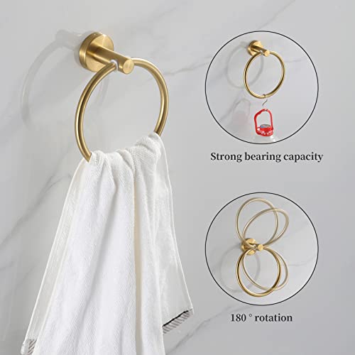Bathroom Hardware Set Brushed Gold, 10pcs Towel Bar Set Including 2pcs16 inch Towel Bars, Toilet Paper Holders, Towel Rings and 4pcs Robe Towel Hooks - color: Gold-10pcs-16inch