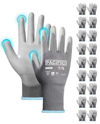 PACIFIC PPE PU Coated Grip Work Gloves, Touchscreen, Seamless Knit, Small - color: Gery (18 Pairs), size: Small(Fits like XS)