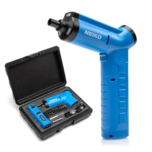 NEIKO 10580A Electric Screwdriver, 34pc Rechargeable Cordless Screwdriver Set, 1/4” Hex Shank 3.6V Lithium Ion Power Screwdriver, 3 LED Lights, USB C Charger Included, Mini Screw Driver - style: Electric Screwdriver