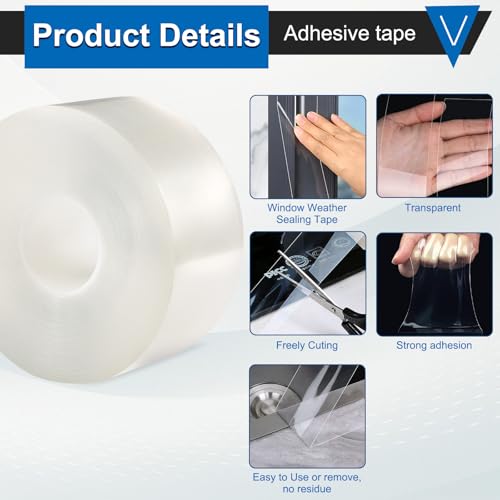 Window Insulation Tape for Winter Heavy Duty Weather Stripping Sealing Film Tape Draft Stopper 2 in x 66 Ft Keep Warm & Save Energy Easy Apply & Remove for Doors and Windows - size: 2 IN * 66 FT