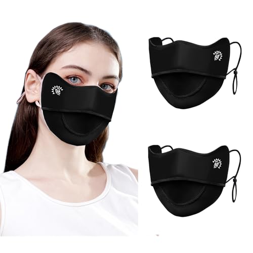 2Pcs UV Face Mask, Sun Masks for Women, Cooling Breathable Face Cover for Outdoors, Washable Reusable - color: Black, Black