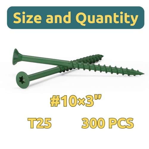 WELLOCKS #10 x 3 in Deck Screws, Green 300 PCS with T25 Bits - color: Green
