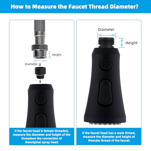 Hibbent Pull Down Kitchen Faucet Head Replacement with 15 Adapters - color: Matte Black, style: Stay on sprayer without hold button