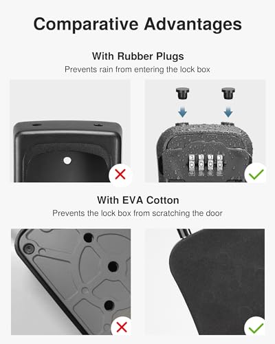 Puroma Key Lock Box for House Keys Combination Lockbox with Code, 1 Black - color: Pure Black