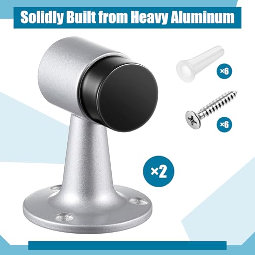 Yaocom 2 Pack Heavy Duty Floor Mounted Door Stop 3 in Aluminum Commercial Grade Door Stopper with Rubber Bumper & Stainless Steel Screws (Sliver) - color: Sliver