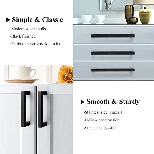 Probrico (10 Pack Matte Black Cabinet Pulls 3 Inch Hole Center Kitchen Cabinet Hardware Square Cabinet Pulls Stainless Steel Modern Drawer Handles - color: Black, size: hole center 3"