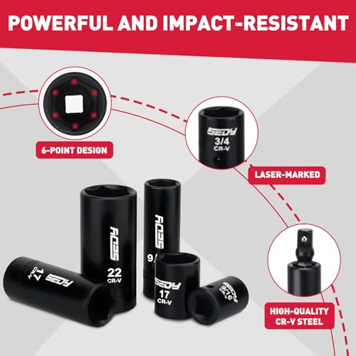 96-Piece 3/8" Drive Impact Socket Wrench and Bit Set, SAE 5/16”-3/4” & Metric 8-22mm, Cr-V Standard & Deep Sockets, Power Bits, Ratchet Handle, Universal Joint, Bit Holder, Adapters, Spark Plug Socket - style: 3/8"Drive (96 PCS）