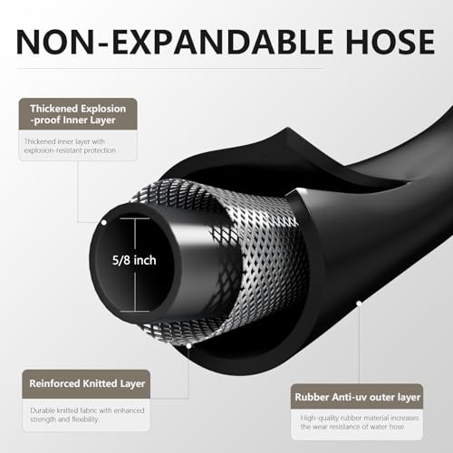 Garden Hose 5/8"x 75ft Brass Rubber Heavy Duty Water Hose 600 PSI Black - color: Black, size: 75FT