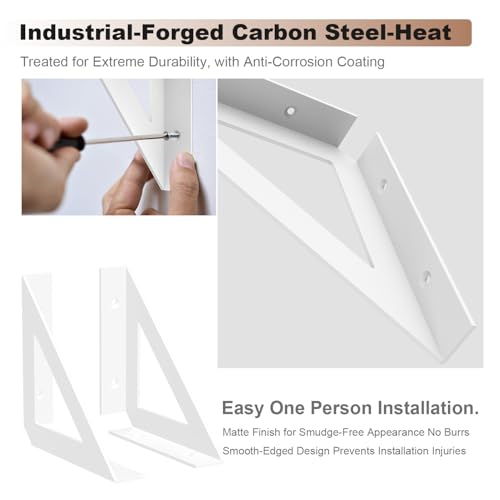 SOGAL White Shelf Brackets 6 Inch, Heavy Duty Wall Mount 4 Pack - size: 6x6inch-white
