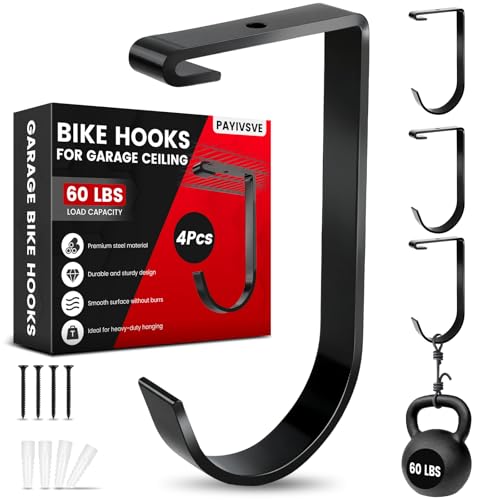 Bike Hooks for Garage Ceiling Mount Rack, Add on Storage Flat Hook, 4 Pack - color: Black-4Pack