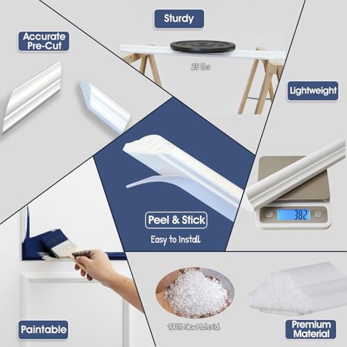 Set of 3 Peel and Stick Wall Molding Kit, Pre Cut Wainscoting Panels