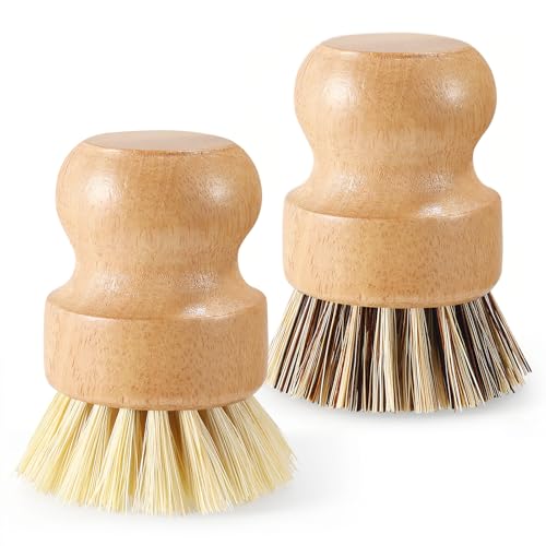 Wooden Dish Brush Handheld Bamboo Wok Brush Scrubber for Dishes Pans Pots Fruit and Veggie Washing(2,Beige and Brown) - color: Beige and Brown