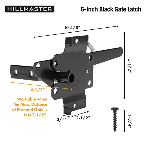 HILLMASTER Heavy Duty Self-Locking Gate Latch for Wooden Fence, Post Mount Automatic Gate Lock Gravity Door Latch Hardware for Secure Pool, Outdoor Garden, Metal Gates Vinyl Fences, Black Finish