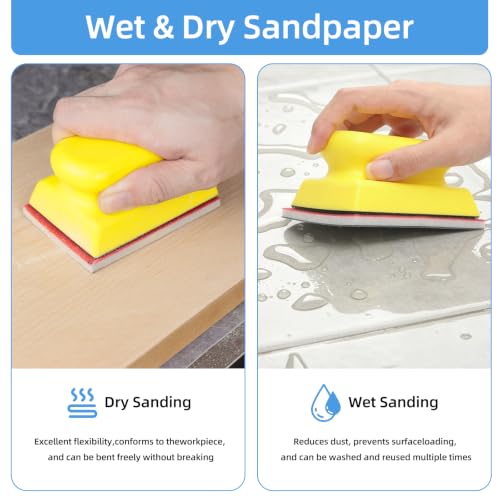 Sanding Block Set, 26Pcs Sanding Sponges with A Hand Tool Reusable 3×4 Inch Wet Dry Foam Sanding Blocks for Wood, Furniture, Metal & Drywall (80-3000 Grit Kit)